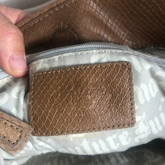 JUICY COUTURE Beige Velour Satchel, Large, Rhinestones, Tassel, Gently Used - Picture 12 of 16